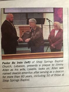Jimmy Allen named deacon emeritus after serving as a deacon for more than 60 years.